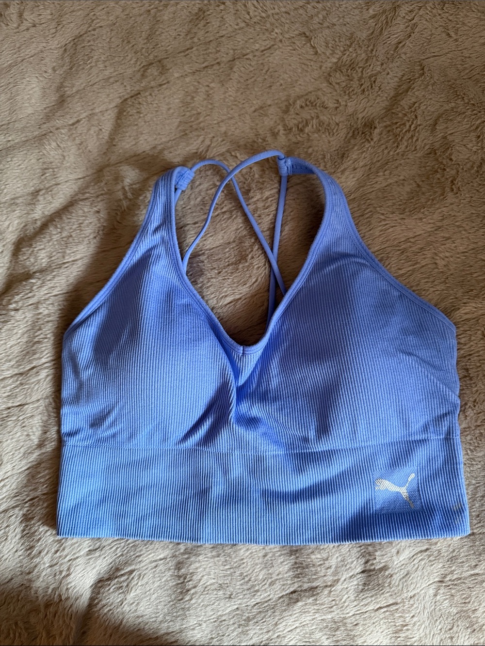 Puma Ribbed Light Blue Crossback Sports Bralette